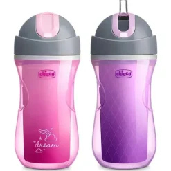 Copo de canudo Chicco Isolado Flip Top 12m+ (2pk) Dream Rosa/Roxo