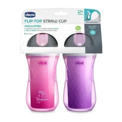 Copo de canudo Chicco Isolado Flip Top 12m+ (2pk) Dream Rosa/Roxo
