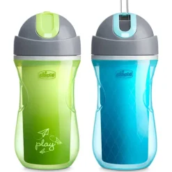 Copo de canudo isolado Chicco Flip Top 12+ verde/azul-petróleo