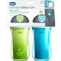 Copo de canudo isolado Chicco Flip Top 12+ verde/azul-petróleo