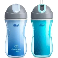 Copo de palha isolado Chicco Flip-Top 9 onças. 12m+ (2pk) em Azul Discover/Teal