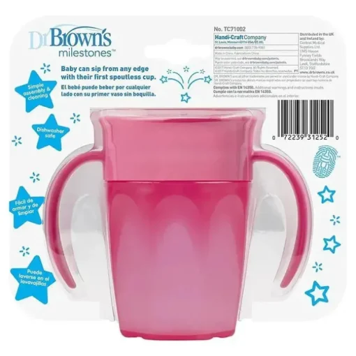 Copo de treinamento sem bico Dr. Brown's Cheers 360, rosa