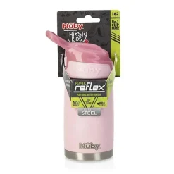 Copo Flip-It Reflex Nuby - Thristy Kids 10 onças de aço inoxidável, rosa