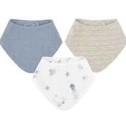 Crane Bedding - Cove 3-Pc. Muslin Bib Set, Ocean Life
