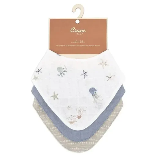 Crane Bedding - Cove 3-Pc. Muslin Bib Set, Ocean Life