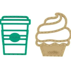Cudlie - 2 unidades de mordedor de silicone de grau alimentício, café e muffin