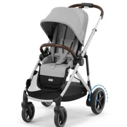 Cybex - Carrinho de bebê Egazelle S, estrutura prateada com assento cinza pedra