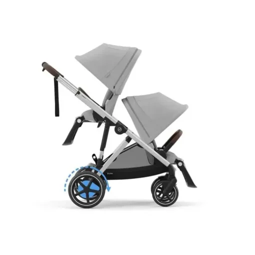 Cybex - Carrinho de bebê Egazelle S, estrutura prateada com assento cinza pedra