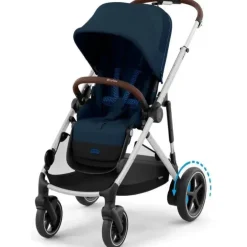 Cybex - Carrinho de passeio simples a duplo Egazelle S, moldura prateada/azul oceano