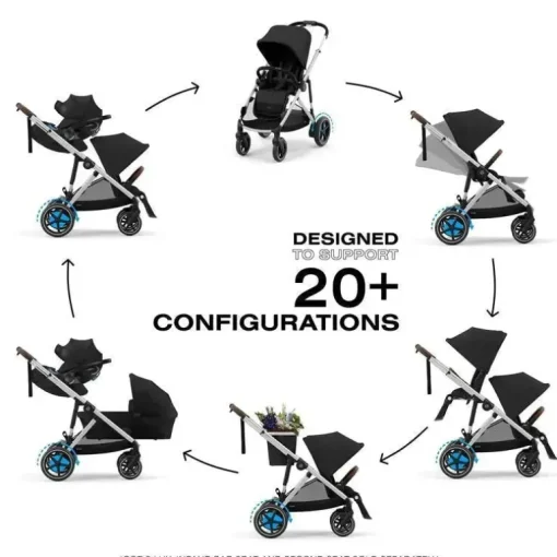 Cybex - Carrinho de passeio simples a duplo Egazelle S, moldura prateada/preto lua