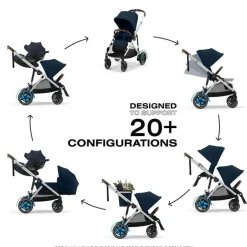 Cybex - Carrinho de passeio simples a duplo Egazelle S, moldura prateada/azul oceano
