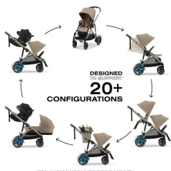 Cybex - Carrinho de passeio simples a duplo Egazelle S, estrutura taupe/bege amêndoa