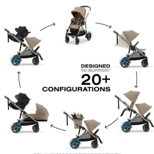 Cybex - Carrinho de passeio simples a duplo Egazelle S, estrutura taupe/bege amêndoa