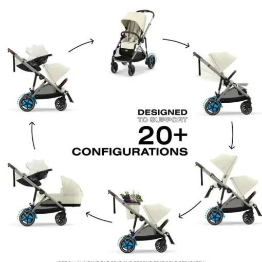 Cybex - Carrinho de passeio simples a duplo Egazelle S, estrutura taupe/bege concha