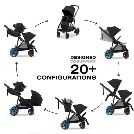 Cybex - Carrinho de passeio simples a duplo Egazelle S, moldura preta/preto lua