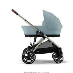 Cybex - Carrinho de passeio simples a duplo Gazelle S 2, estrutura taupe/azul celeste