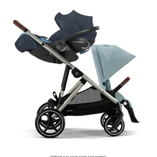 Cybex - Carrinho de passeio simples a duplo Gazelle S 2, estrutura taupe/azul celeste