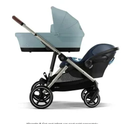 Cybex - Carrinho de passeio simples a duplo Gazelle S 2, estrutura taupe/azul celeste