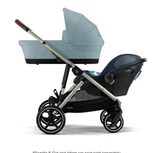 Cybex - Carrinho de passeio simples a duplo Gazelle S 2, estrutura taupe/azul celeste