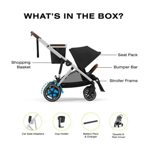 Cybex - Carrinho de passeio simples a duplo Egazelle S, moldura prateada/preto lua