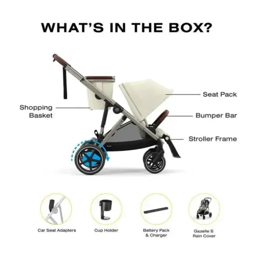 Cybex - Carrinho de passeio simples a duplo Egazelle S, estrutura taupe/bege concha