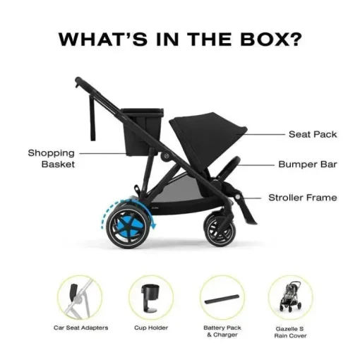 Cybex - Carrinho de passeio simples a duplo Egazelle S, moldura preta/preto lua