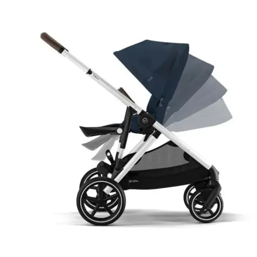 Cybex - Carrinho de passeio simples a duplo Gazelle S 2, moldura prateada/azul oceano