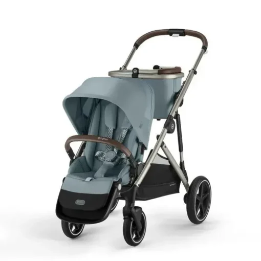 Cybex - Carrinho de passeio simples a duplo Gazelle S 2, estrutura taupe/azul celeste