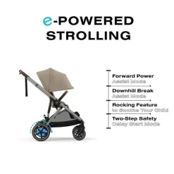 Cybex - Carrinho de passeio simples a duplo Egazelle S, estrutura taupe/bege amêndoa