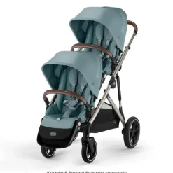 Cybex - Carrinho de passeio simples a duplo Gazelle S 2, estrutura taupe/azul celeste
