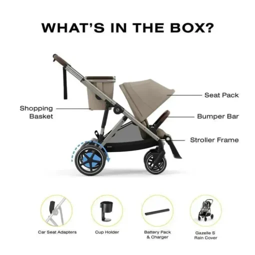 Cybex - Carrinho de passeio simples a duplo Egazelle S, estrutura taupe/bege amêndoa