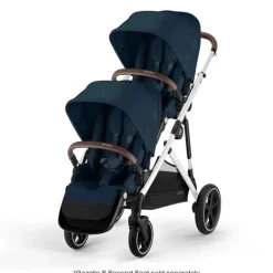 Cybex - Carrinho de passeio simples a duplo Gazelle S 2, moldura prateada/azul oceano