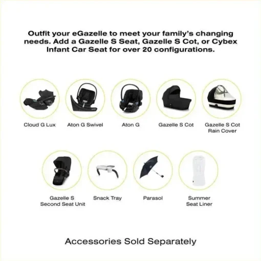 Cybex - Carrinho de passeio simples a duplo Egazelle S, moldura preta/preto lua