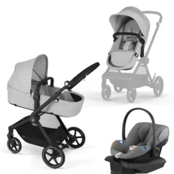 Cybex - Carrinho EOS + Cadeira Auto Infantil Aton G, Cinza Lava