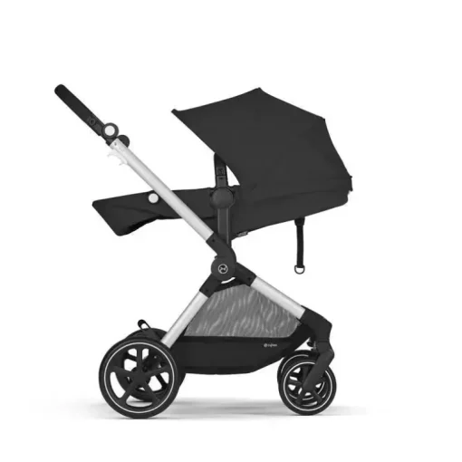 Cybex - EOS Travel System, carrinho + cadeirinha infantil Aton G Moon Black (moldura prateada)