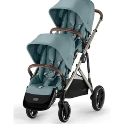 Cybex - Gazelle S 2 Double Stroller Bundle, Sky Blue/Silver Frame