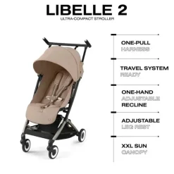 Cybex - Libelle Leve Carrinho de Bebê de Viagem com Dobra Ultra Compacta para Transporte, Bege Amêndoa