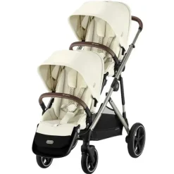 Cybex - Pacote de carrinho duplo Gazelle S 2, estrutura Seashell Bege/Taupe