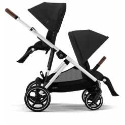 Cybex - Pacote de carrinho duplo Gazelle S 2, moldura Moon Black/Silver