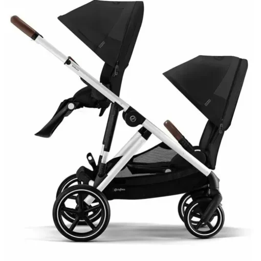 Cybex - Pacote de carrinho duplo Gazelle S 2, moldura Moon Black/Silver