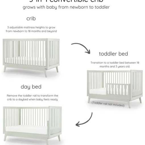 Dadada - Baby Soho 3-in-1 Convertible Wooden Crib to Toddler Bed, Sage