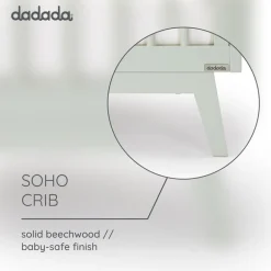 Dadada - Baby Soho 3-in-1 Convertible Wooden Crib to Toddler Bed, Sage