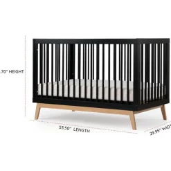 Dadada - Baby Soho 3-in-1 Convertible Wooden Crib to Toddler Bed, Black/Natural