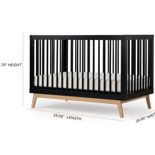 Dadada - Baby Soho 3-in-1 Convertible Wooden Crib to Toddler Bed, Black/Natural