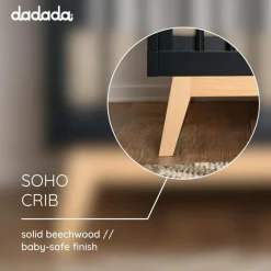 Dadada - Baby Soho 3-in-1 Convertible Wooden Crib to Toddler Bed, Black/Natural