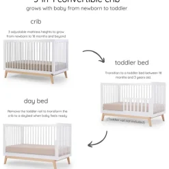 Dadada - Berço conversível 3 em 1 Baby Soho em cama de criança, branco/natural