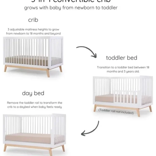 Dadada - Berço conversível 3 em 1 Baby Soho em cama de criança, branco/natural