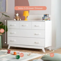 Dadada - Soho 5-Drawer Dresser for Nursery and Bedroom, White