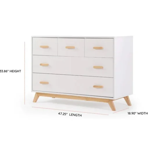 Dadada - Soho 5-Drawer Dresser For Nursery and Bedroom, White/Natural