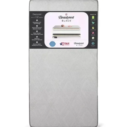 Delta Children - Beautyrest Black Diamond 2 estágios berço e colchão infantil - branco
